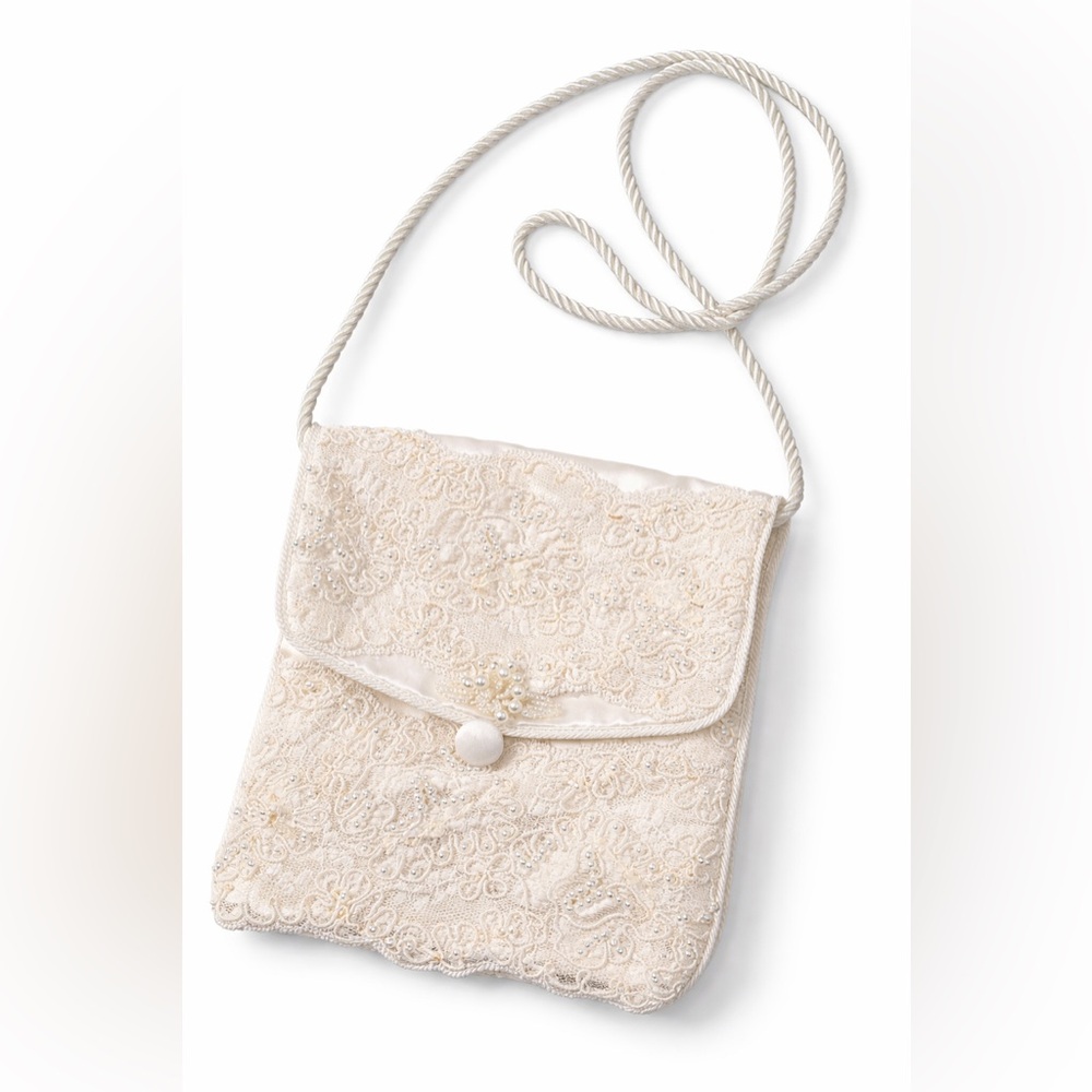 Ivory Vintage Lace Beaded Crossbody Bag